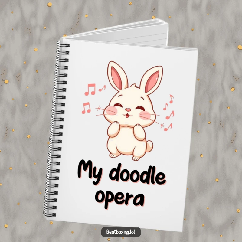 Funny Rabbit Notebook: An energetic rabbit puffs its cheeks, blowing out a stream of musical notes, great for jotting down ideas.
