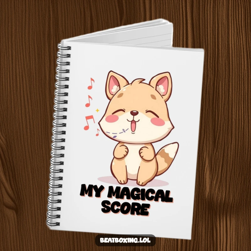 Funny notebook featuring a whimsical animal character conjuring musical notes, perfect for songwriters.