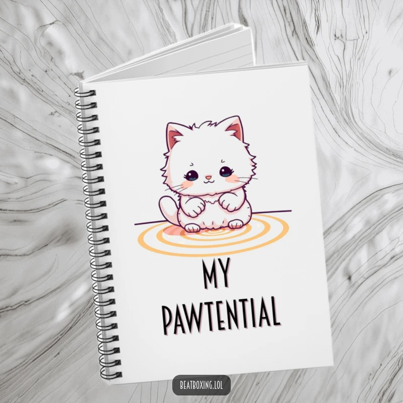 Funny Cat Drummer Notebook: A notebook cover with a fluffy cat creating rhythmic patterns with its paws, ready for notes.