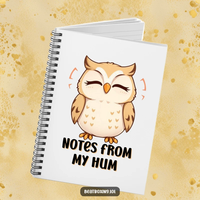 Funny Owl Notebook: A delighted owl humming with visible sound ripples, perfect for jotting down peaceful thoughts.