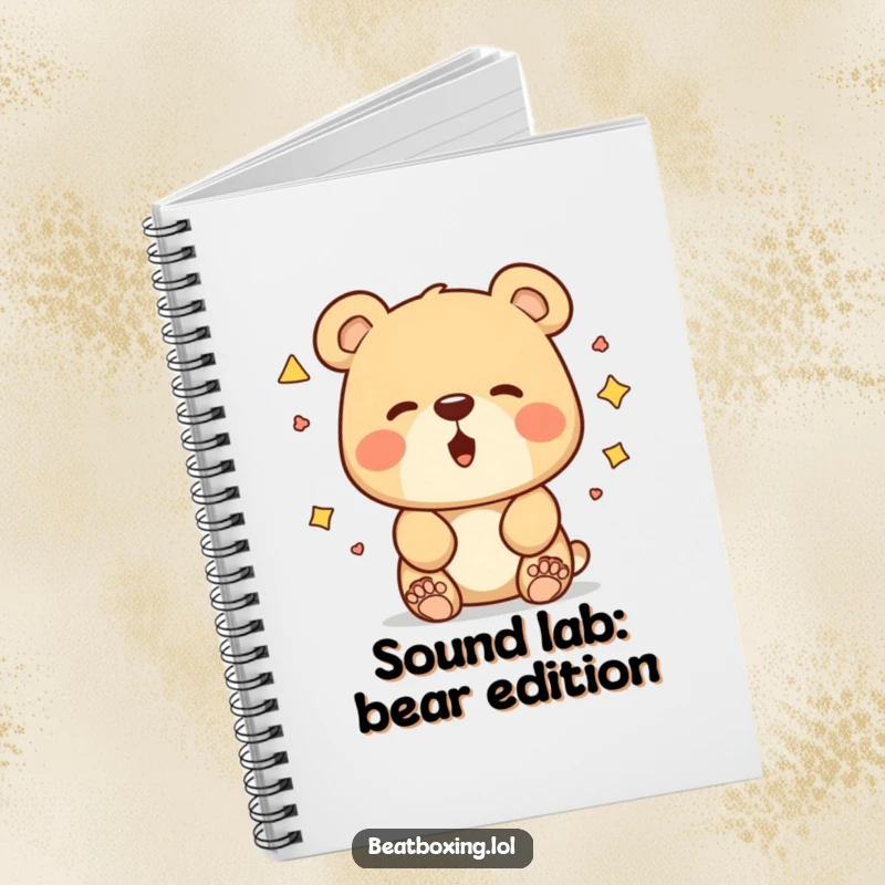 Funny bear notebook with a curious bear exploring mouth shapes for sounds, a journaling gift for creative minds.