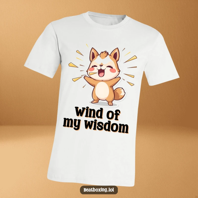 Funny t-shirt with an animal character blowing air outwards in a rhythmic pattern, symbolizing powerful expression.