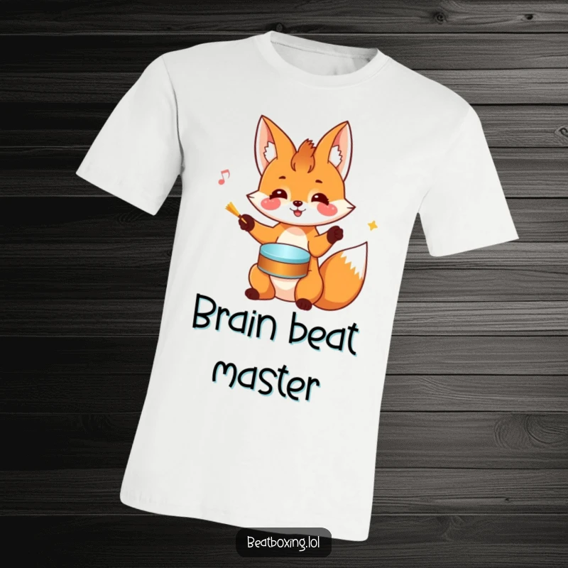 Funny Fox T-Shirt: A cheerful fox rhythmically drums on its head with its paws, showcasing playful and energetic self-expression.