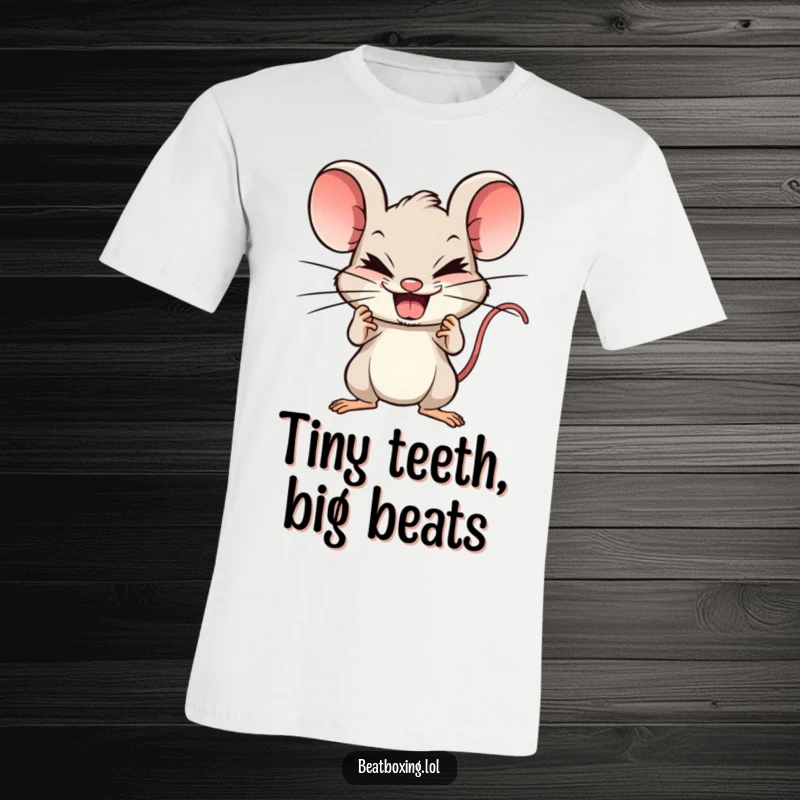 Funny Mouse Beatboxer T-Shirt: Mischievous rodent hilariously clicking teeth, creating sharp beats, perfect for musicians.
