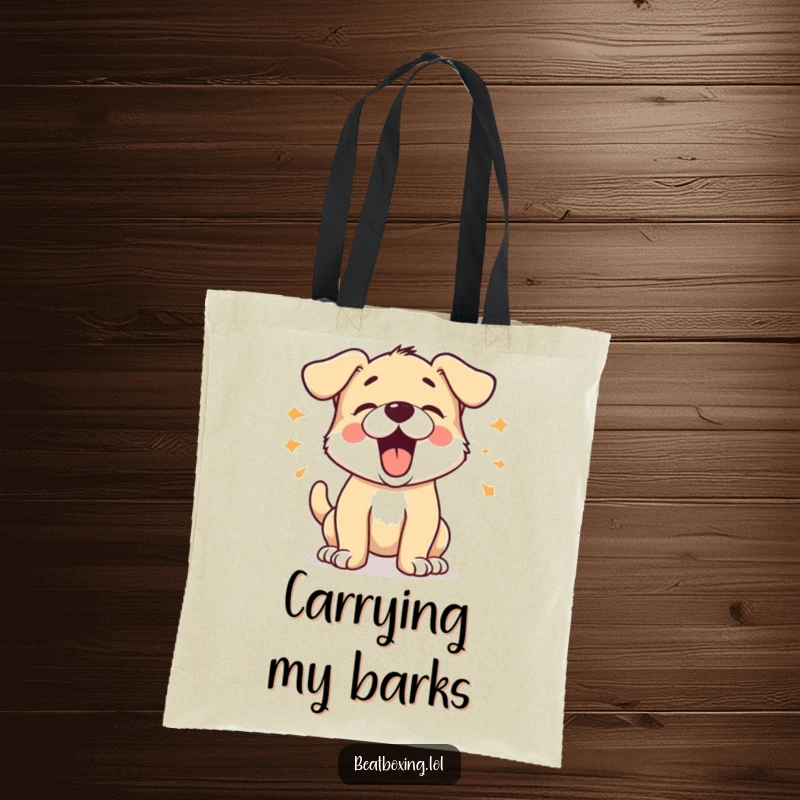 Funny Barking Puppy Tote Bag showcasing an energetic puppy barking in short bursts, great for shopping and carrying daily essentials with personality.
