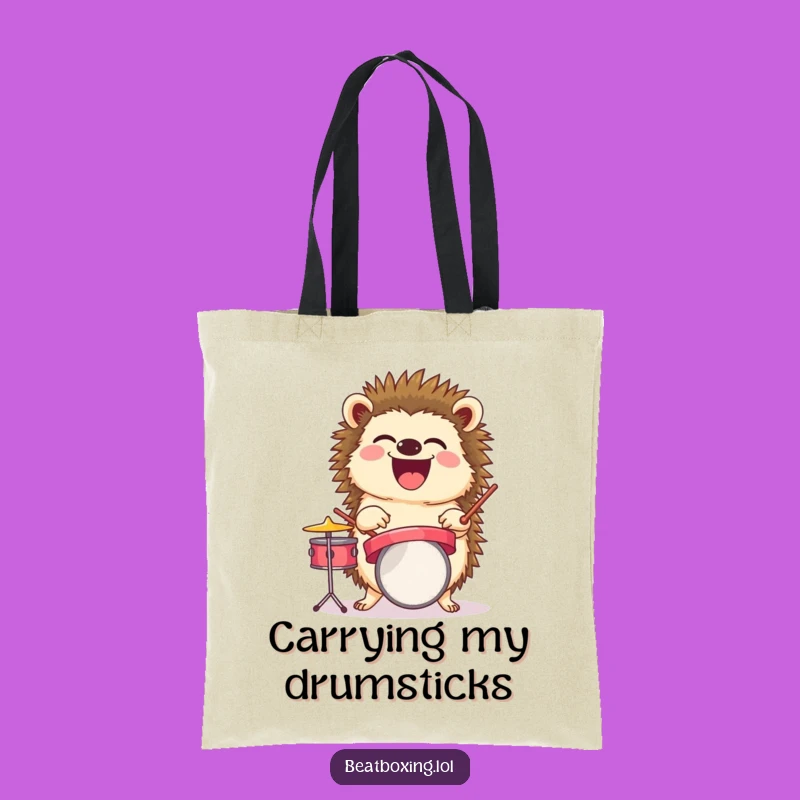 Funny Laughing Hedgehog Drummer Tote Bag - Carry Your Rhythm