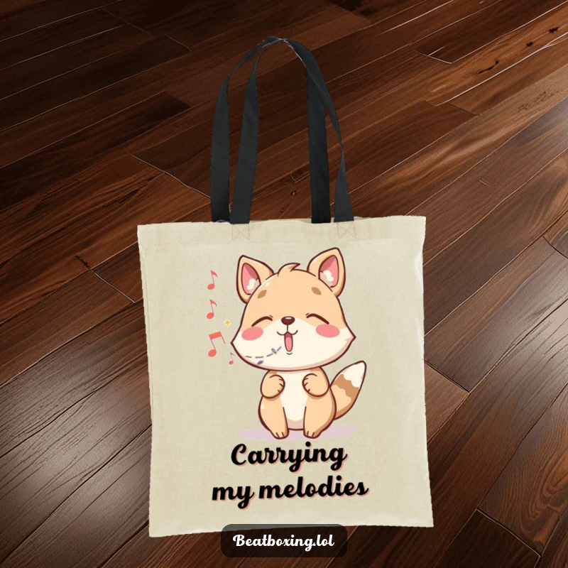 Funny tote bag featuring a whimsical animal character magically producing musical notes from its mouth.