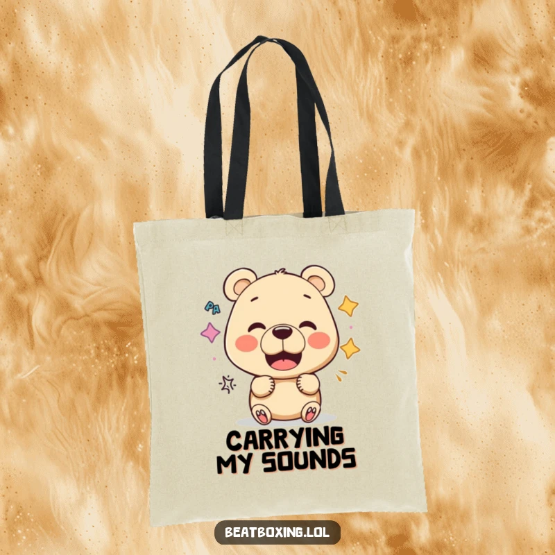 Funny Bear Vocalist Tote Bag: A practical tote showcasing a curious bear experimenting with mouth shapes for unique sounds.