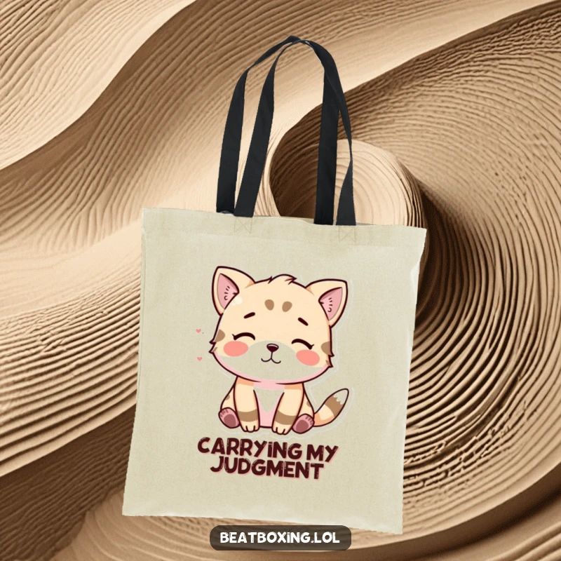 Funny tote bag with an animal character visually expressing disapproval with a 'tsk' sound, for witty shoppers.