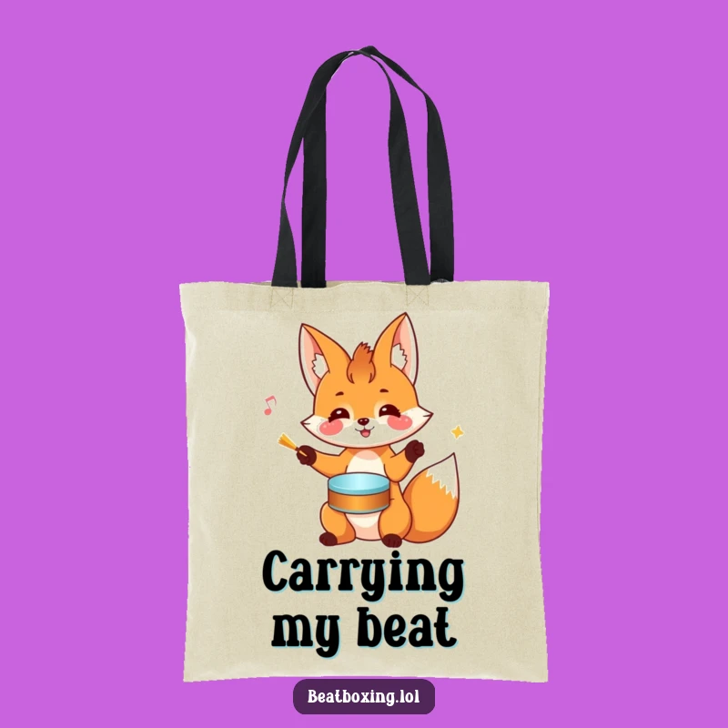 Funny Fox Drumming Tote Bag: Cheerful Head Rhythms Carry-All Gift
