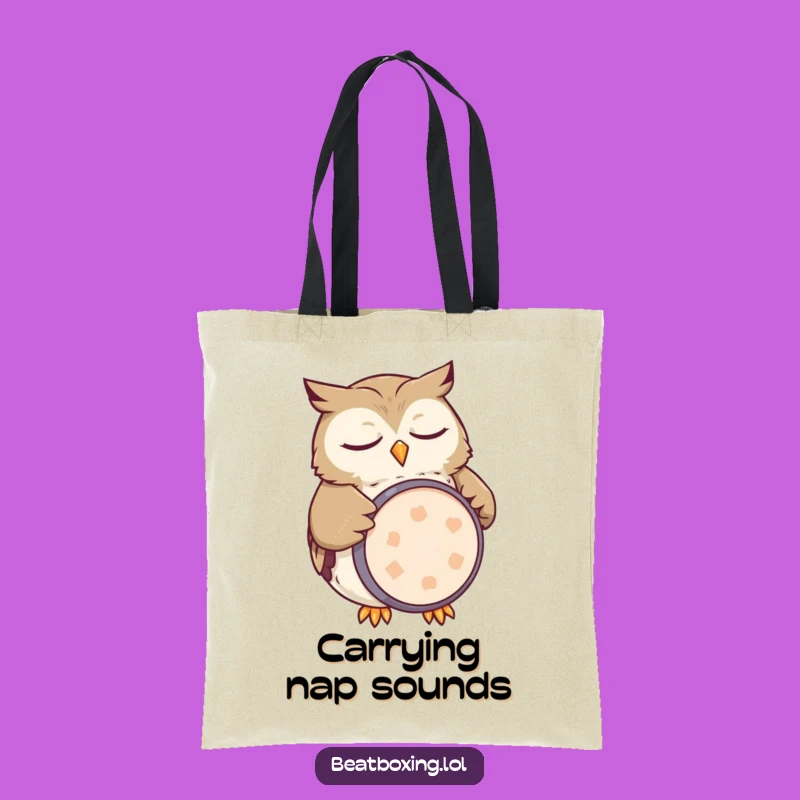Funny Owl Drummer Tote Bag: Sleepy Belly Beat, Humorous Music Gift