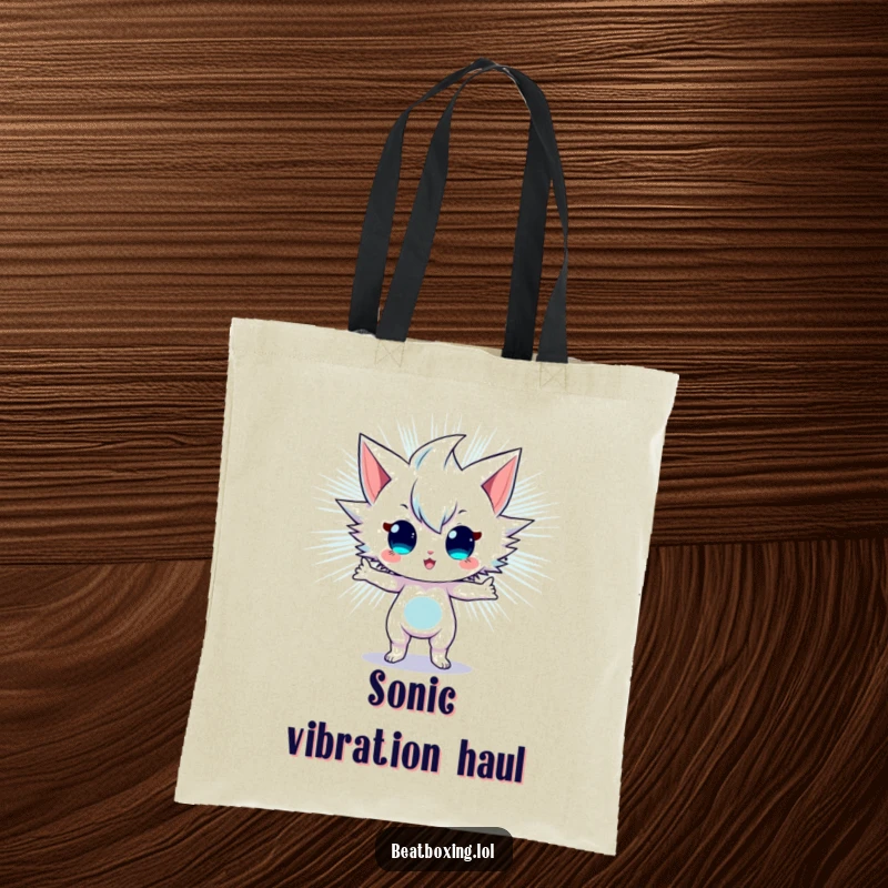 Funny Tote Bag showcasing a character in an energetic stance, radiating sonic vibrations, perfect for carrying everyday items.